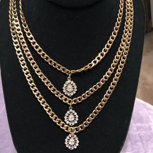 Gold Necklace with Floral Diamond Rhinestones